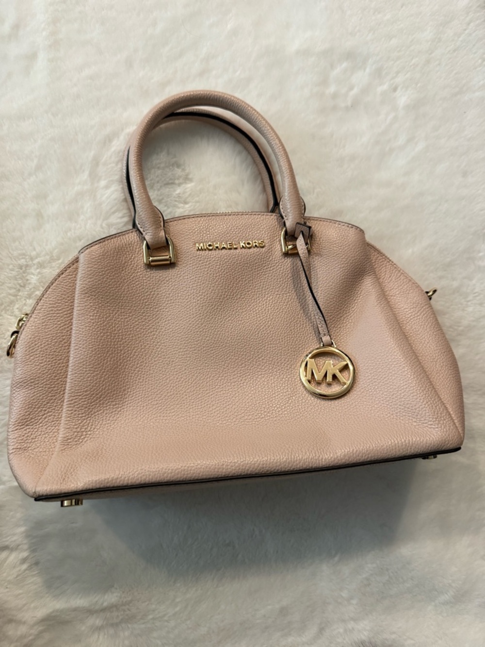 Michael Kors Dusty Pink Pebbled Leather Dome Satchel with Gold Hardware
